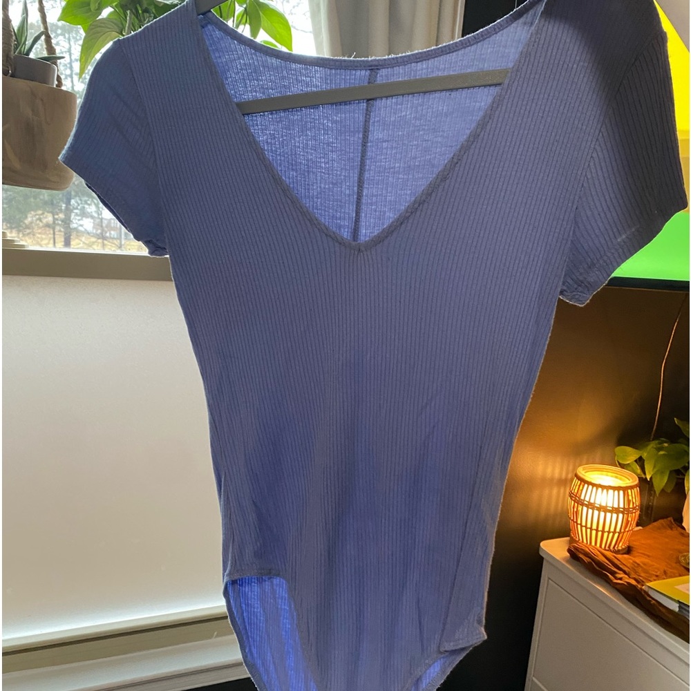 Forever 21 Blue V-Neck Top Onesie Bodysuit